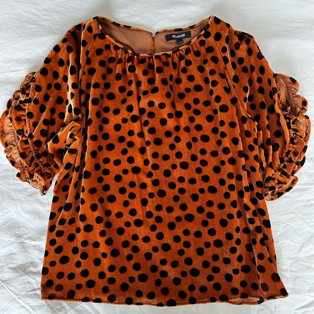 Madewell Burnt Orange and Black Polka Dot Blouse